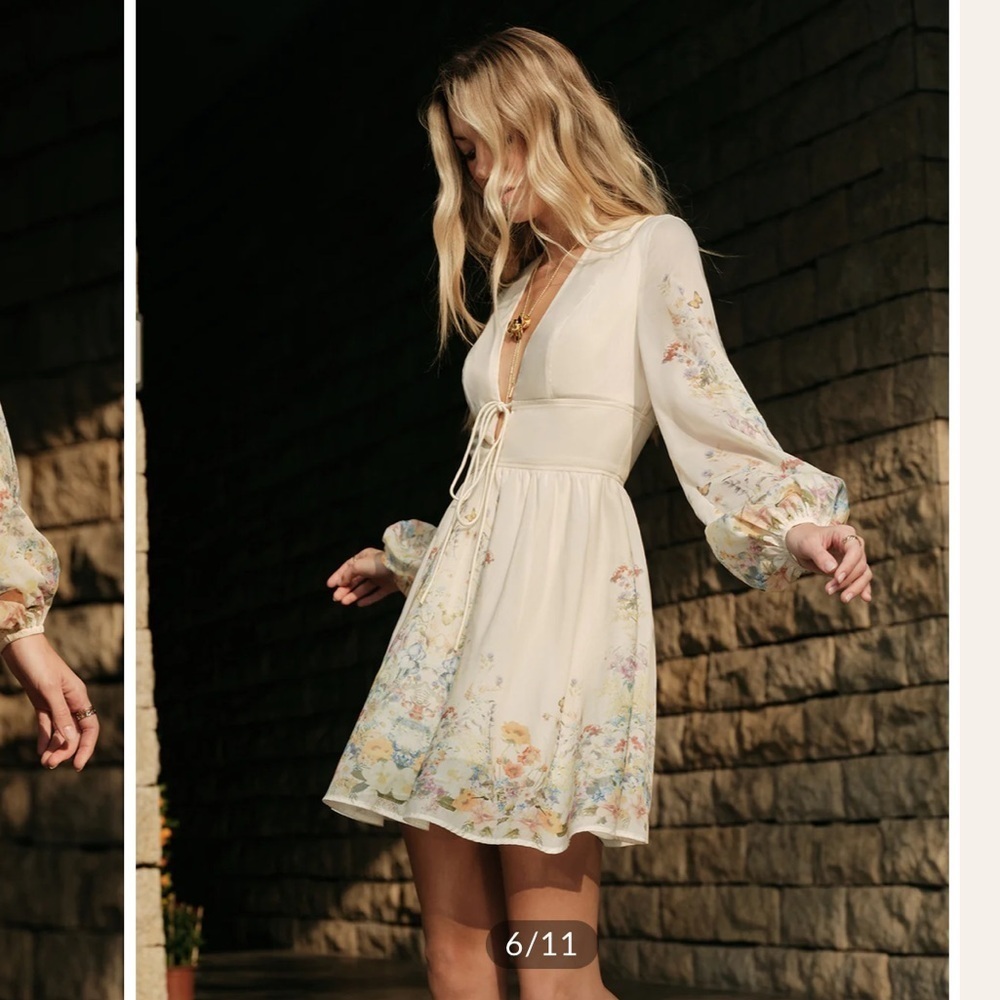 Commense Apricot Floral Print Tie-Front Dress - Picture 2 of 9